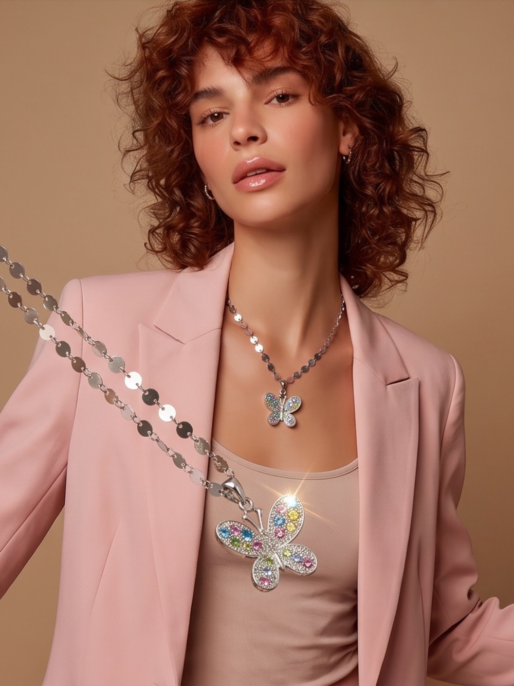 Silver Multicolor Butterfly Pendant Necklace - Women Jewelry